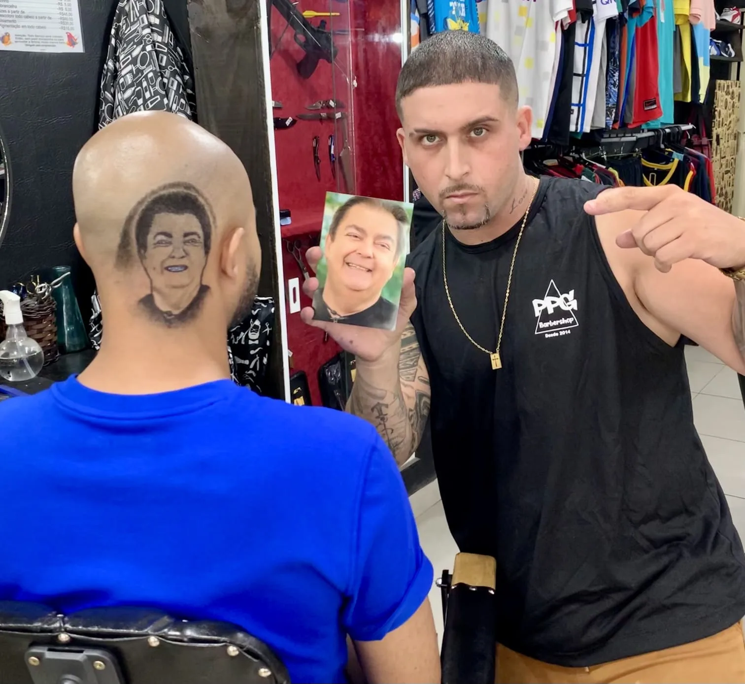 Mister ES desenha rosto de Faustão em corte de cabelo estiloso: “Me nota”