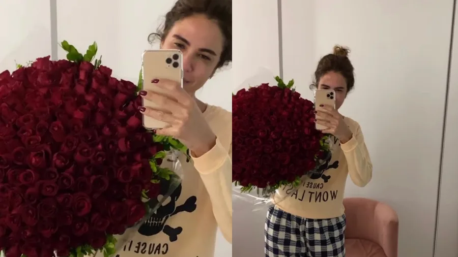 Luciana Gimenez recebe buquê de flores de admirador e agradece: - Obrigada, viu, gato