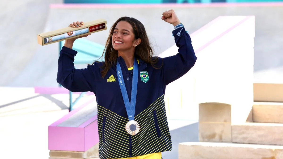 2024.07.28 – Jogos Olímpicos Paris 2024 – Skate street feminino – A atleta Rayssa Leal garante a medalha de bronze na categoria.