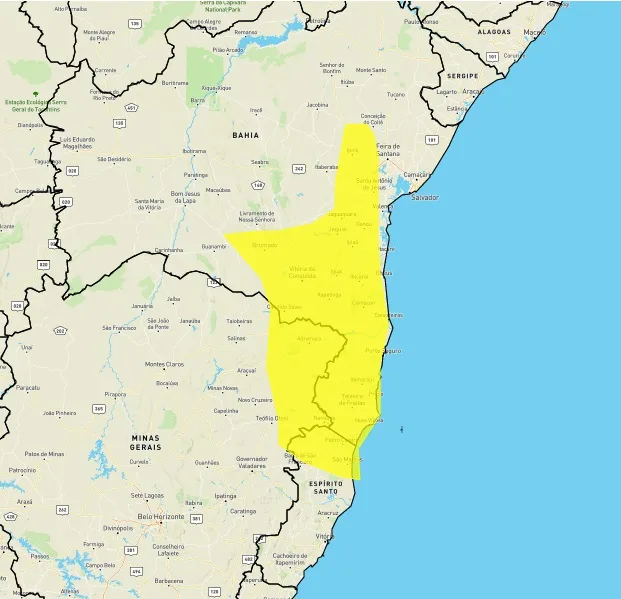 Inmet emite alerta de perigo de chuvas para 15 cidades do ES