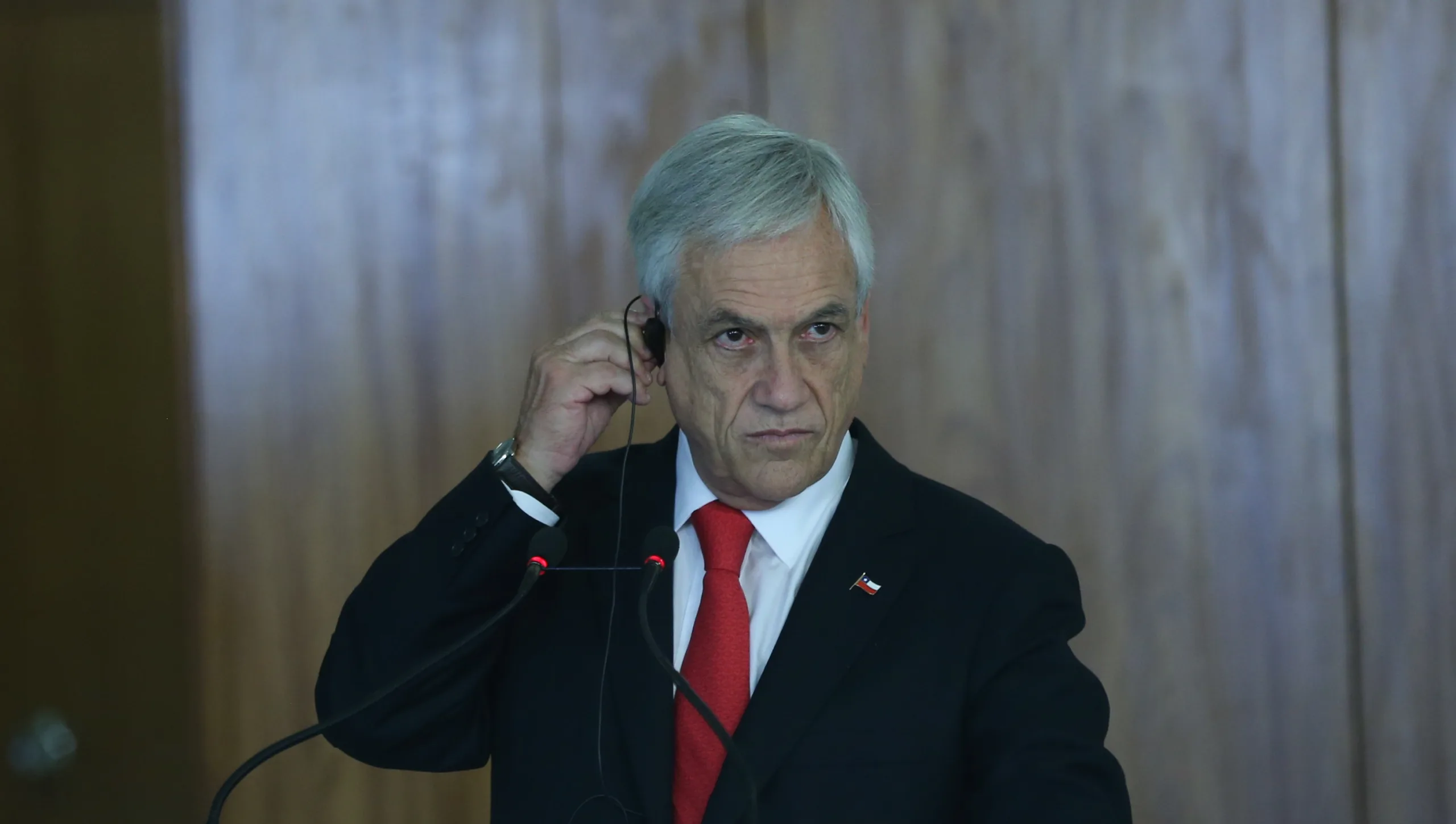 O presidente do Chile, Sebastián Piñera, durante declaração à imprensa, no Palácio do Planalto.