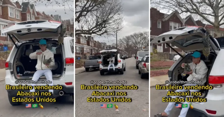 Brasileiro faz sucesso com carro de abacaxi do ES nos EUA; vídeo viraliza: "Pineapple de Marataízes" (Foto: Reprodução/Instagram @oroberthmachado)