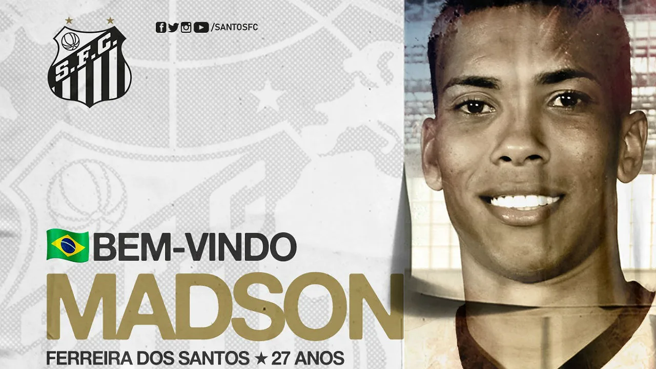 Apresentado no Santos, Madson diz ter estilo diferente ao de Ferraz e mira gols