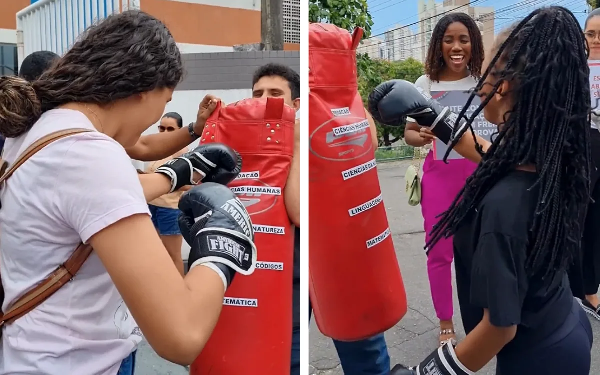 VÍDEO | Boxe para aliviar a tensão na prova do Enem; adivinha qual foi o principal alvo?