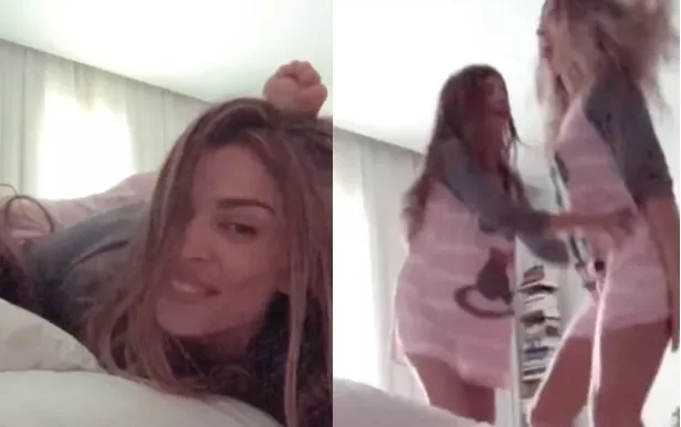 Grazi Massafera combina pijama com a filha e posta vídeo pulando na cama