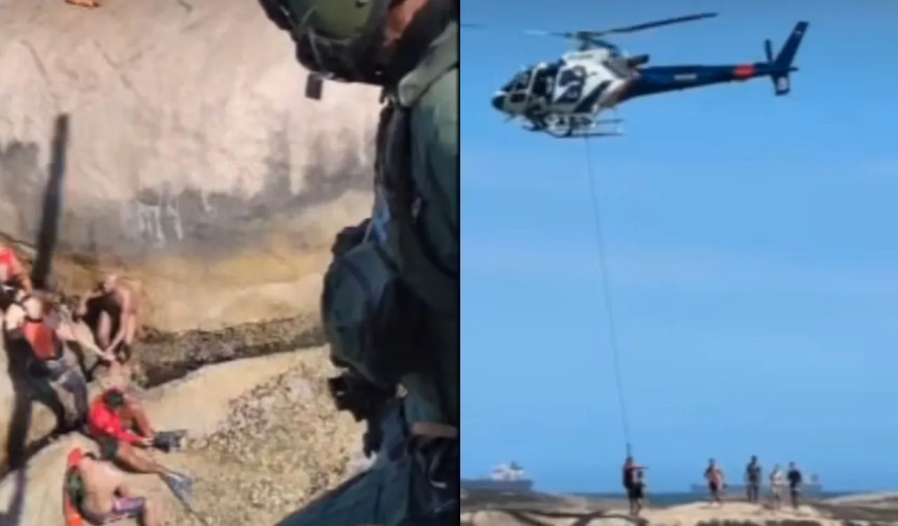 VÍDEO| Banhista é resgatado de helicóptero em meio a pedras na Praia da Costa