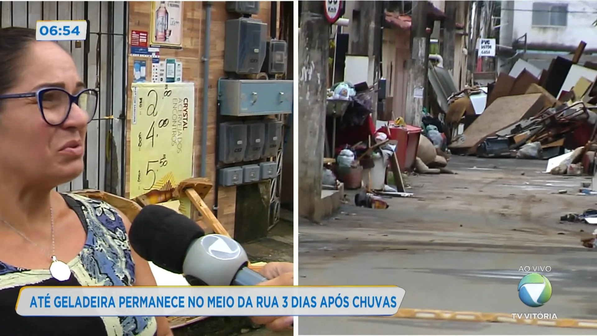 Três dias após chuvas, entulhos continuam no meio da rua, em Cariacica