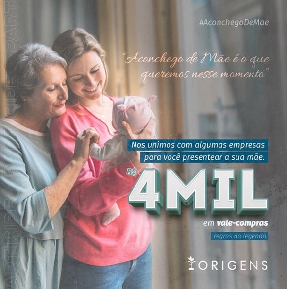 Origens participa de promoção de Dia das Mães que vai presentear com 4 mil reais em vale-compras