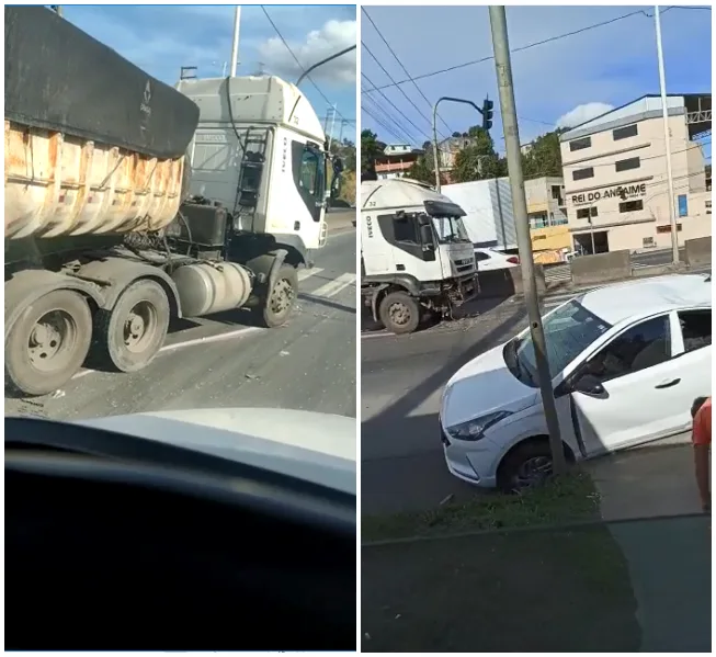 VÍDEO | Acidente entre carreta e dois carros interdita Rodovia do Contorno, em Cariacica