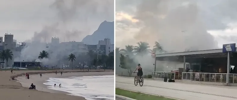 Fogo atinge quiosque na Praia de Camburi, em Vitória