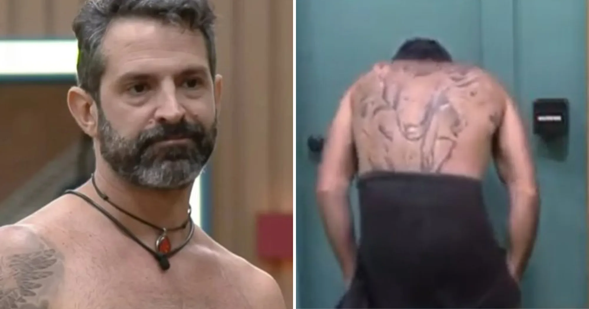 A Fazenda 14: traído pela toalha! Iran fica nu e deixa bumbum e tatuagem íntima à mostra