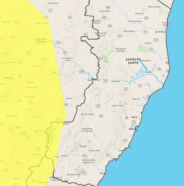 Instituto emite alerta de fortes chuvas para o Sul capixaba