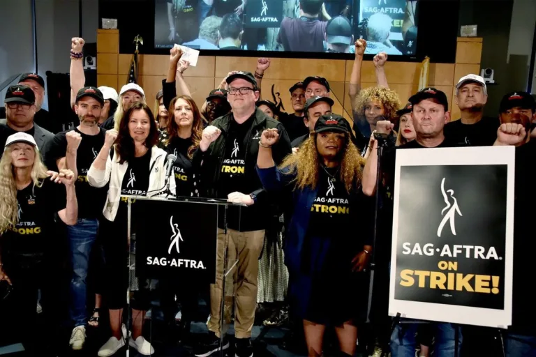 US actress Frances Fisher, SAG-AFTRA secretary-treasurer US actress Joely Fisher, SAG-AFTRA President US actress Fran Drescher, and National Executive Director and Chief Negotiator Duncan Crabtree-Ireland, joined by SAG-AFTRA members, pose for a photo during a press conference at the labor union’s headquarters in Los Angeles, California, on July 13, 2023. Hollywood’s actors announced Thursday they […]