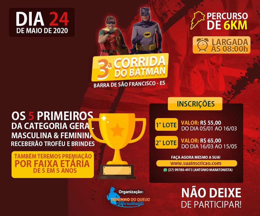 Corrida do Batman vai agitar Barra de São Francisco