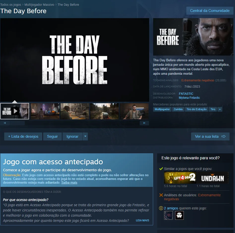 Polêmico game "The Day Before" é retirado do Steam