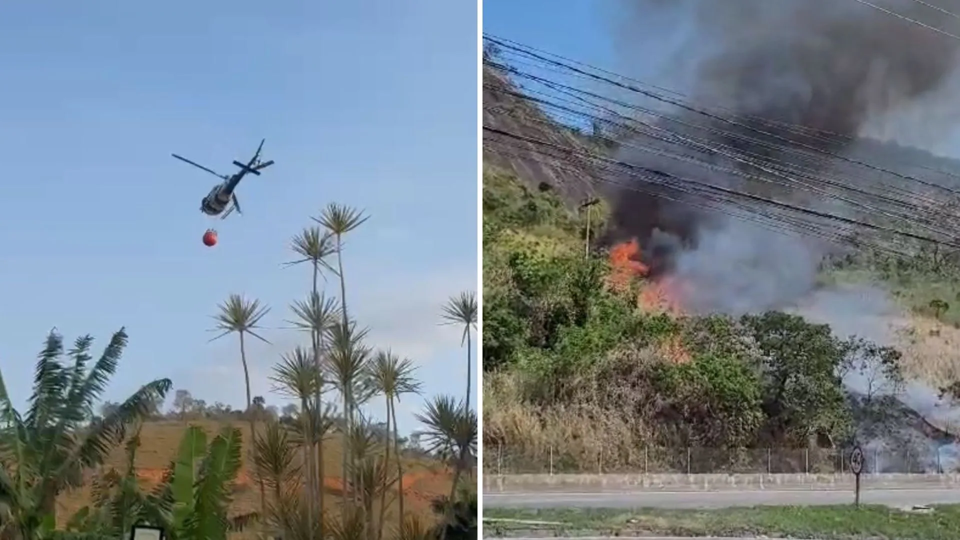 VÍDEO | Helicóptero busca água em lagoa para combater incêndio em Viana