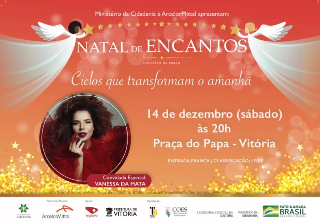 Natal de Encantos, patrocinado pela ArcelorMittal Tubarão, traz Vanessa da Mata em show gratuito na Praça do Papa