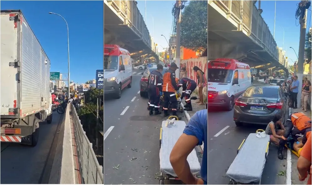 Motoboy "voou" da Terceira Ponte após mulher invadir pista para escapar de acidente