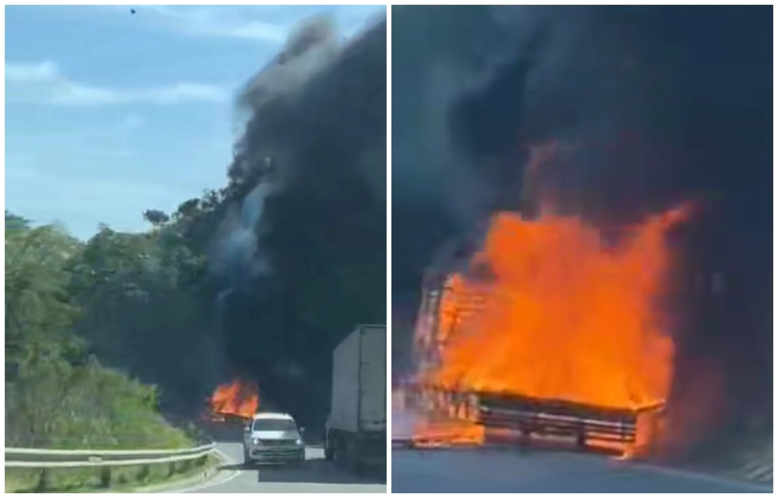 VÍDEO | Caminhão com verduras pega fogo na BR-262, em Viana