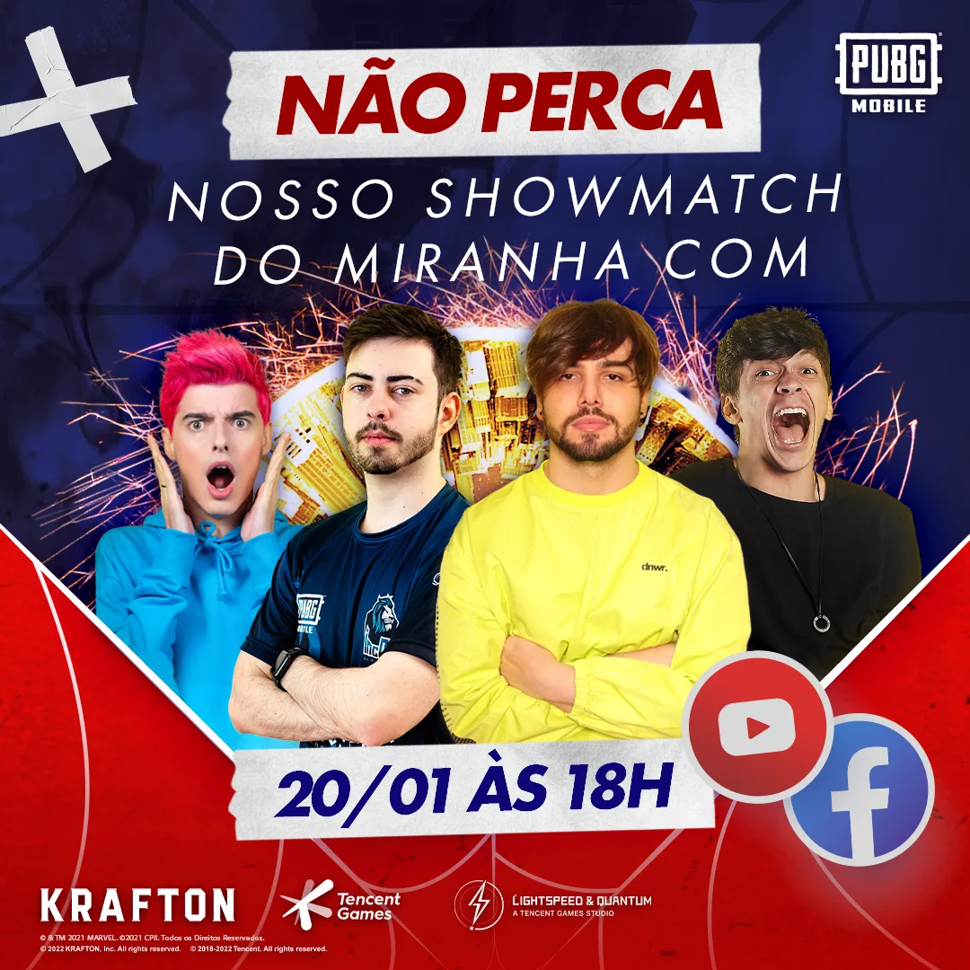 PUBG MOBILE realiza showmatch entre T3ddy, Jean, Cocielo e Vitu2k no Aranhaverso