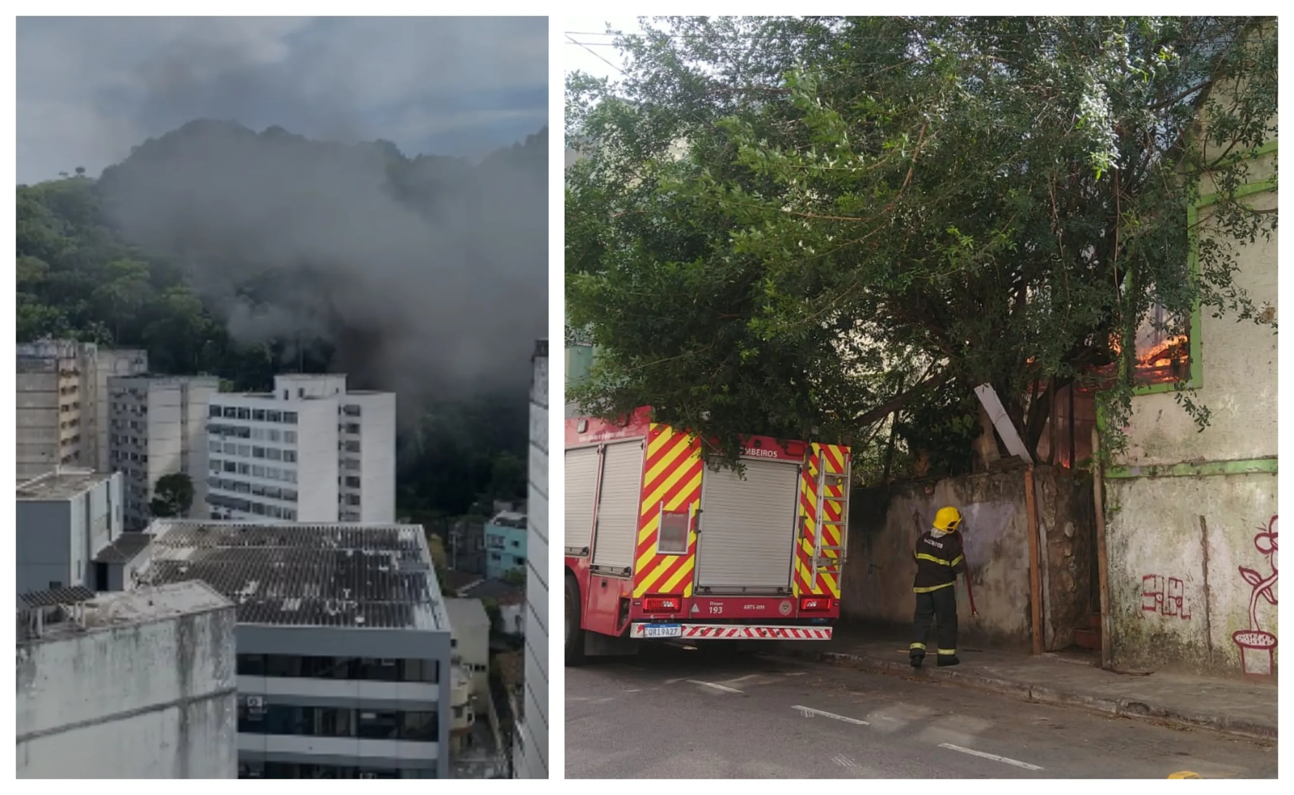 Incêndio: casa de madeira pega fogo e fumaça chama a atenção no Centro de Vitória