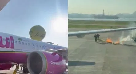 Balão cai sobre avião em aeroporto do Rio de Janeiro e pista pega fogo