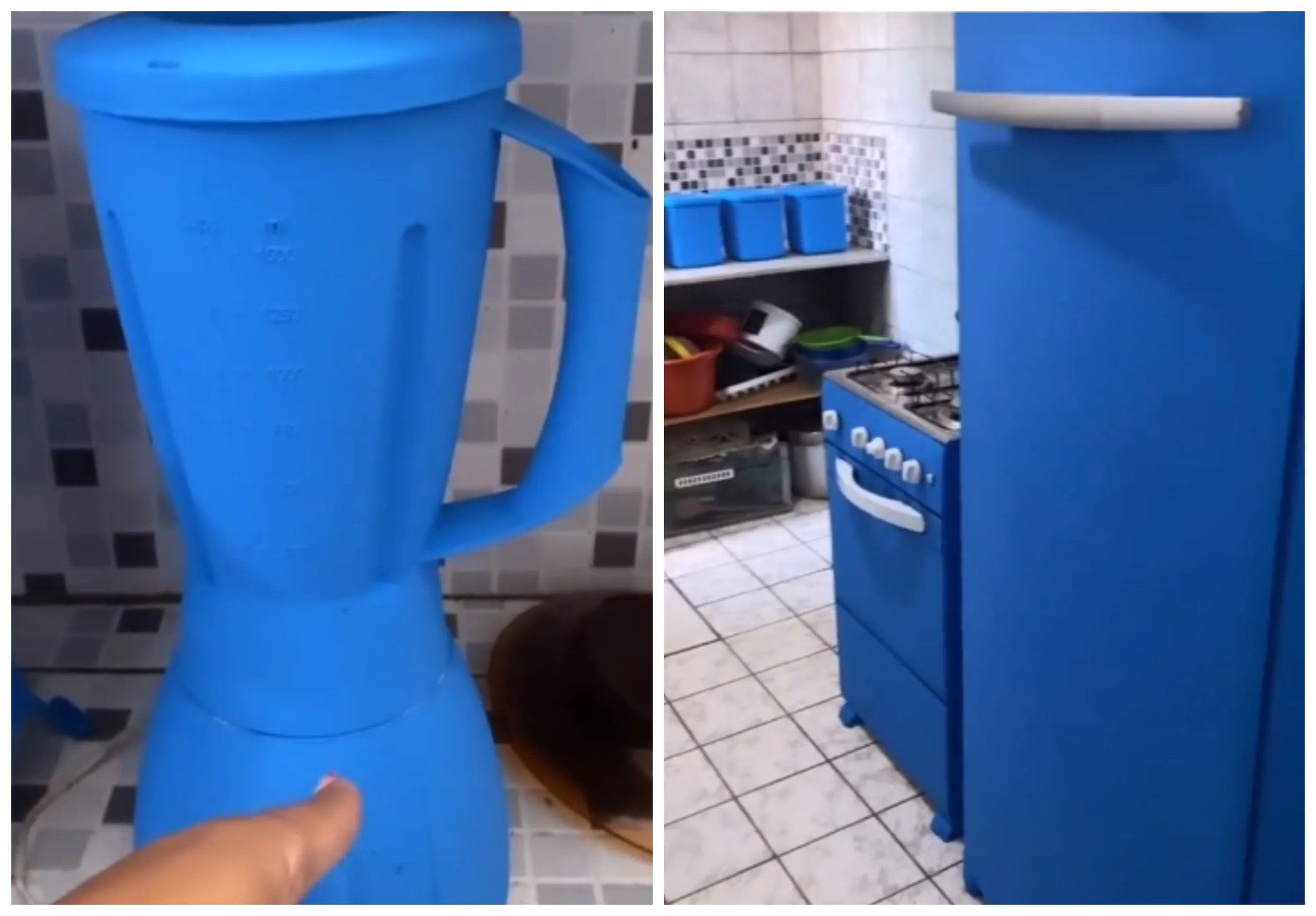 "Pintou tudo de azul": mãe muda cor de fogão, liquidificador e flores e reação da filha bomba na web