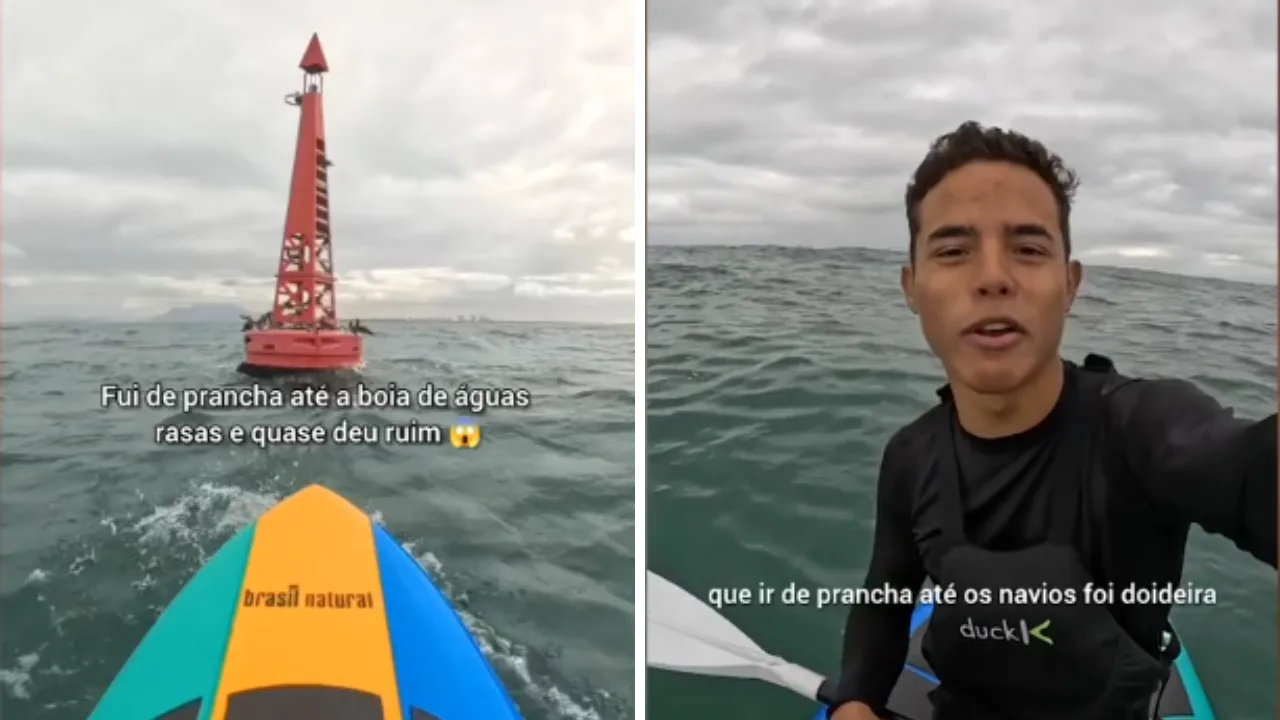 VÍDEO | Universitário vai de prancha até boia em alto-mar no ES e Marinha faz alerta