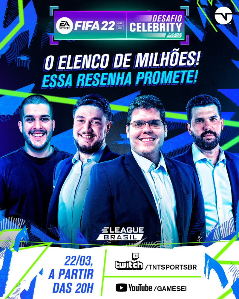 Torneio internacional de FIFA 22 com celebridades ao vivo no Youtube e Twitch