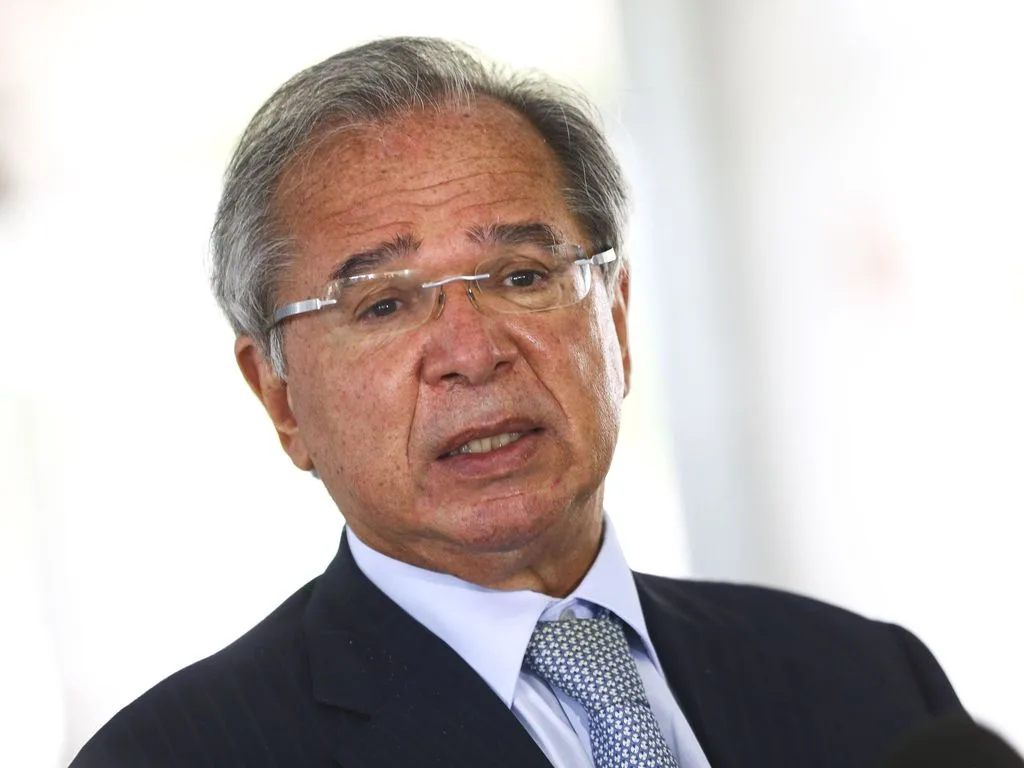 O ministro da Economia, Paulo Guedes, durante entrevista coletiva no Palácio do Planalto.