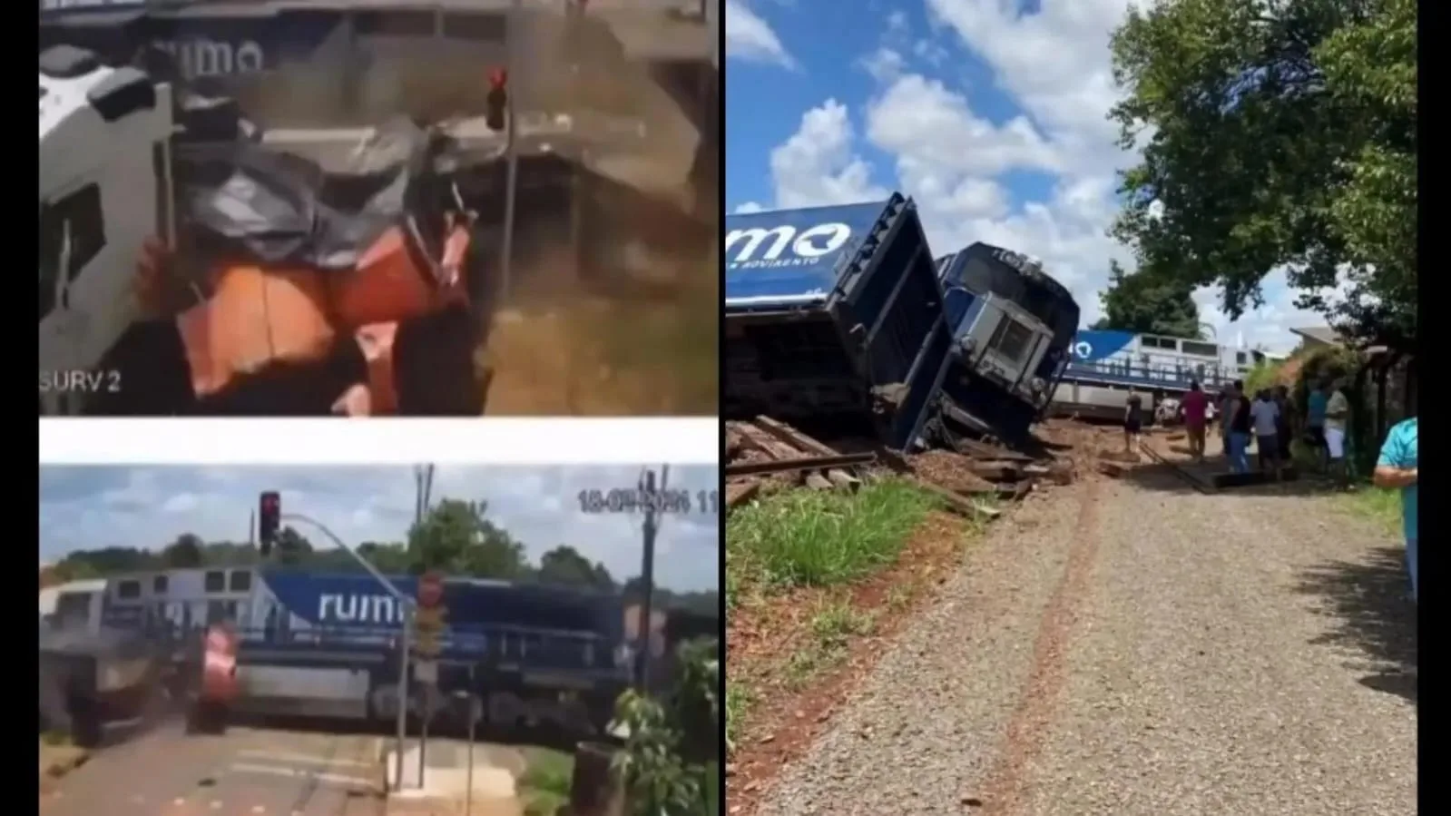 VÍDEO | Caminhão "fura" sinal vermelho e bate em trem descarrilhado