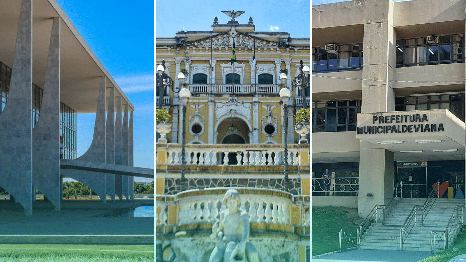 Palácio do Planalto, Palácio Anchieta e Prefeitura de Viana. Foto: Arte/Folha Vitória