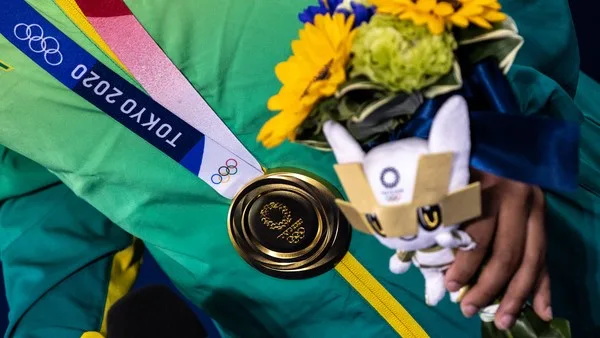 01.08.2021 – Jogos Olímpicos Tóquio 2020 – Rebeca Andrade do Brasil conquista o ouro na final por aparelho – Ariake Gymnastics Centre – Foto: Míriam Jeske/COB