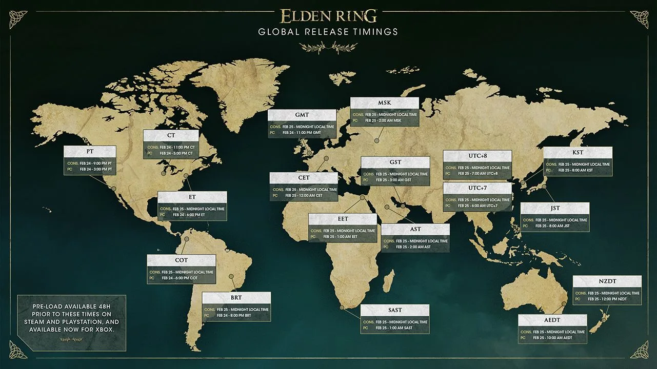 Elden Ring: mapa detalha dia e hora de lançamento no Brasil