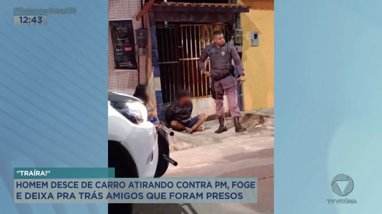 Homem desce de carro atirando contra PM, foge e deixa pra trás amigos que foram presos