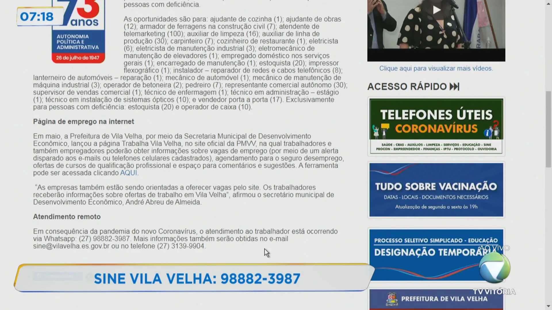 Mais de 300 oportunidades de emprego em Vila Velha