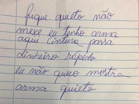 Vídeo mostra momento em que ladrão surdo anuncia assalto com bilhete e acaba preso