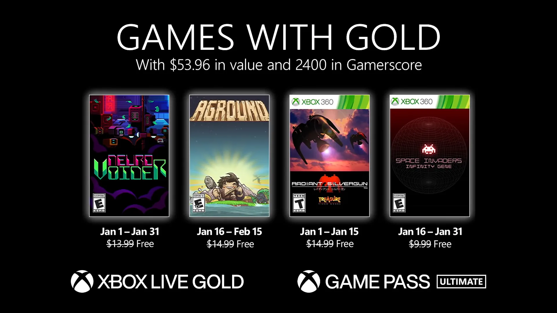 Revelados jogos de janeiro da Games with Gold do Xbox