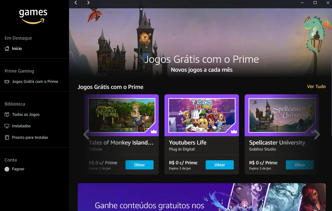 Amazon Prime: jogos gratuitos todos os meses!