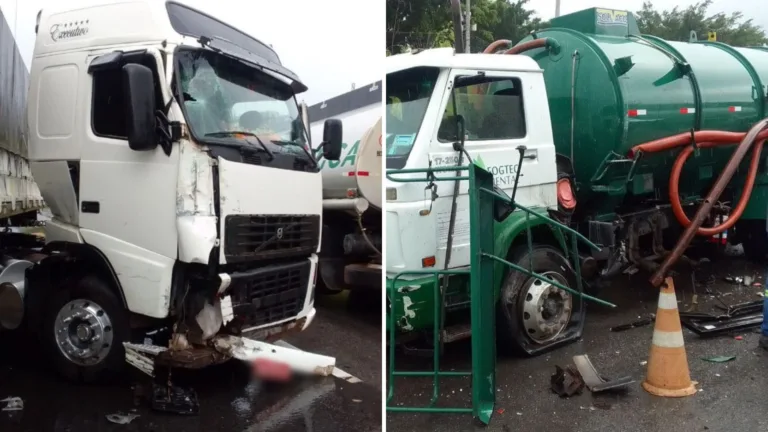 VÍDEO | Caminhão e carreta se envolvem em acidente na BR-101, em Cariacica