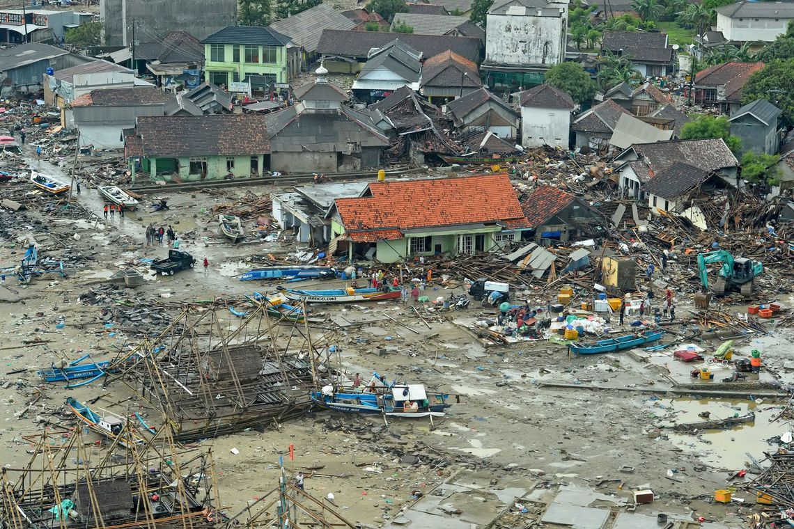 Aerial view of a damaged area after tsunami hit Sunda strait in Banten, Indonesia, December 24, 2018 in this photo obtained by Reuters on December 27, 2018. Picture taken December 24, 2018. Courtesy of Susi Air/Handout via REUTERS THIS IMAGE HAS BEEN SUPPLIED BY A THIRD PARTY. MANDATORY CREDIT NO RESALES. NO ARCHIVES.