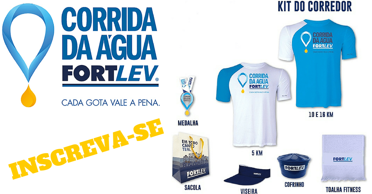 Kit da Corrida da Água Fortlev: camisa 100% poliamida com proteção UV, viseira, medalha linda e brindes!