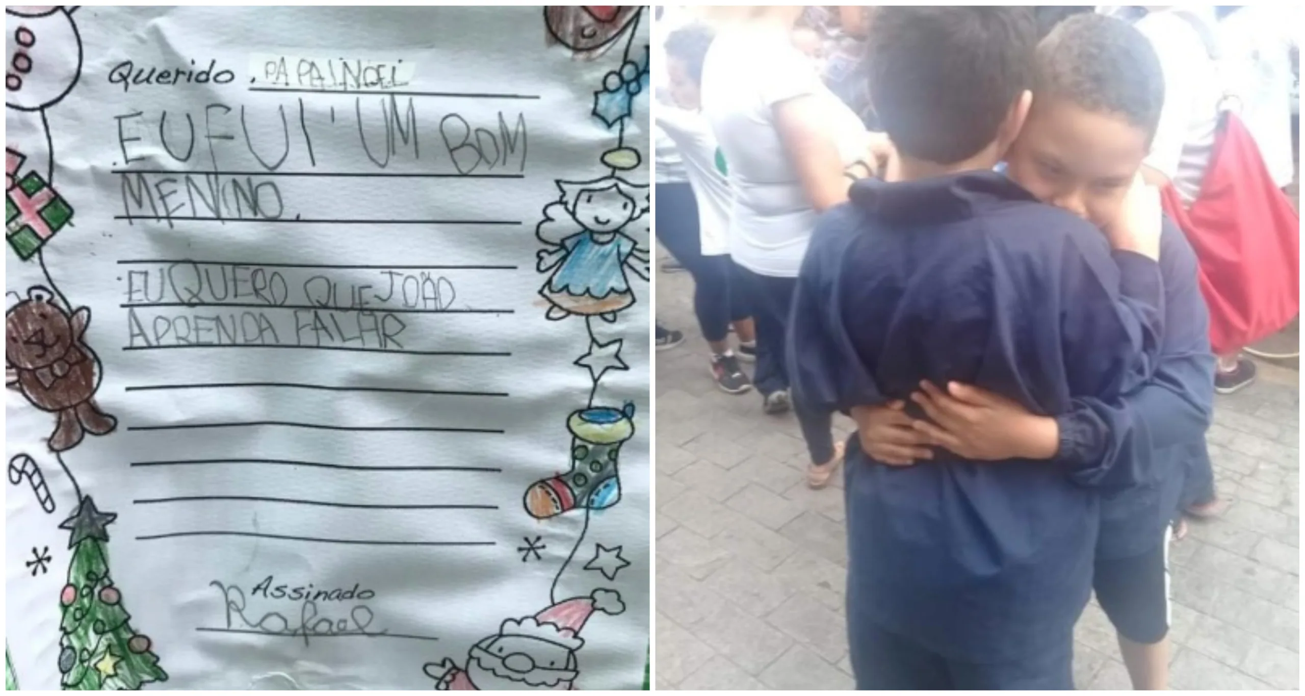 Criança autista pede ao Papai Noel que seu amigo, também autista, aprenda a falar