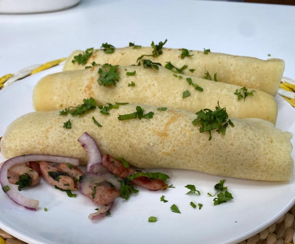 Receita prática e deliciosa: Panqueca com recheio de picanha suína e cebola roxa