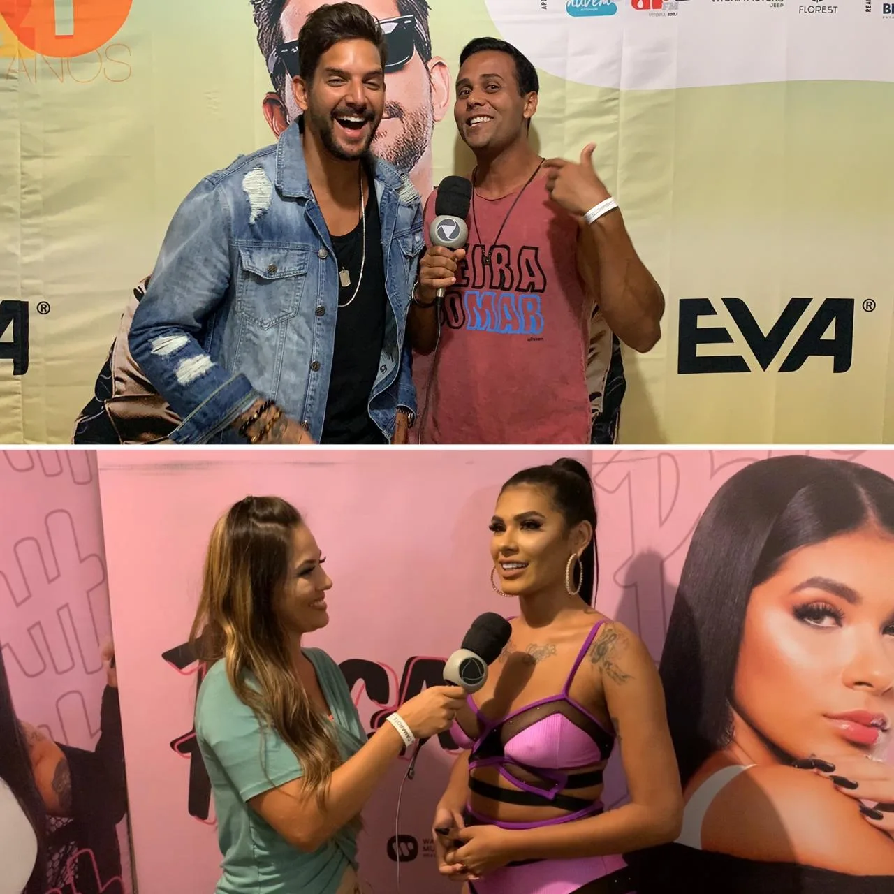 Felipe Pezzoni, da Banda Eva, e a funkeira Pocah conversam com o Conexão Verão