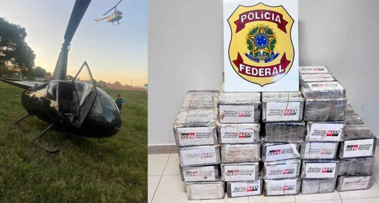 Perseguição policial aérea apreende 250 quilos de cocaína em helicóptero