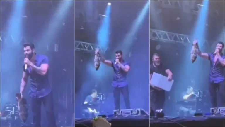 VÍDEO | Gusttavo Lima ganha peixe gigante de fã durante show