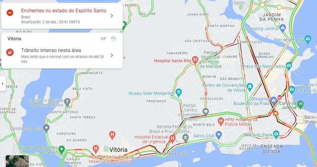 Com pré-jogo do Brasil e chuva, trânsito de Vitória dá "nó" com grandes congestionamentos