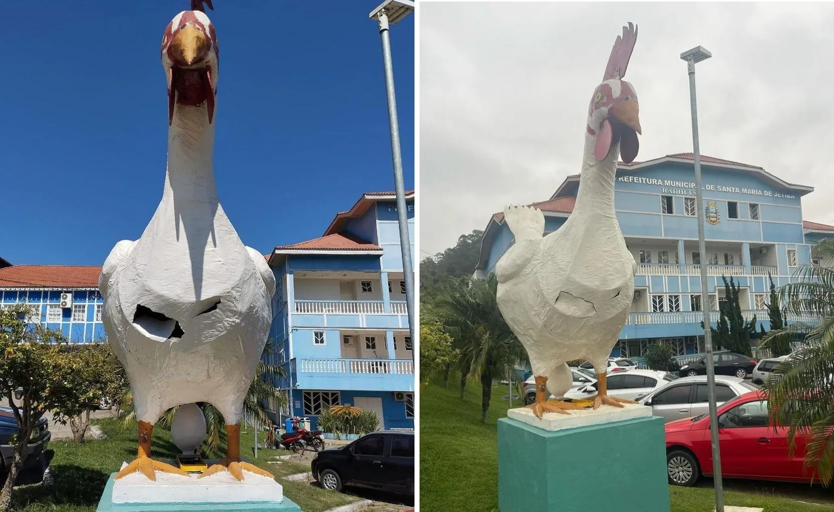 Estátua da Galinha é alvo de vandalismo em Santa Maria de Jetibá