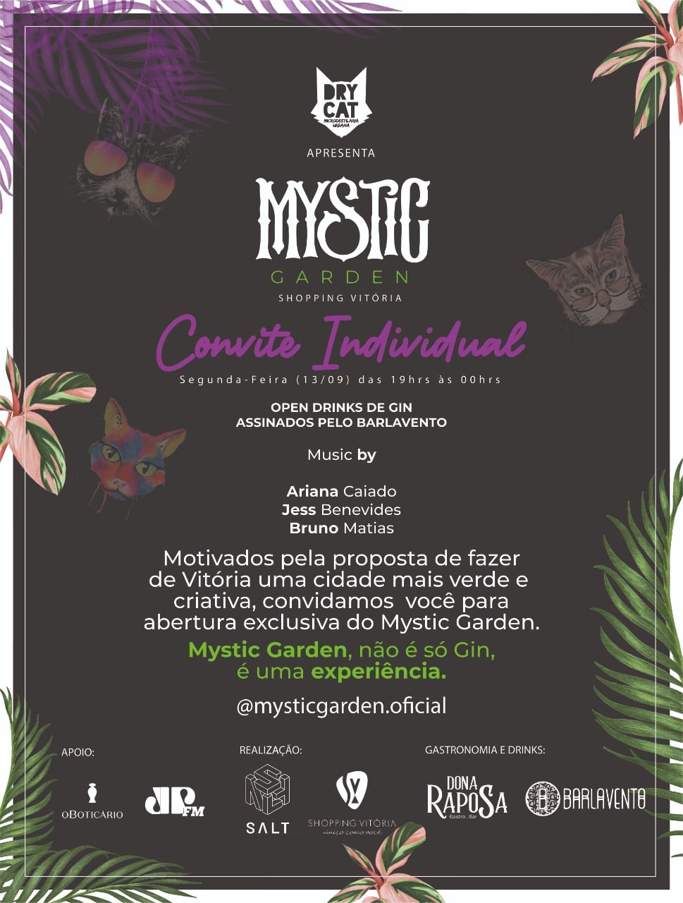 Mystic Garden - uma experiência de Mixologia, Arte, Gastronomia e Música no Shopping Vitória